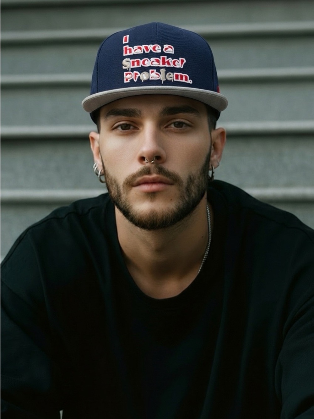 Brim Embroidered I have a sneaker problem fitted hat